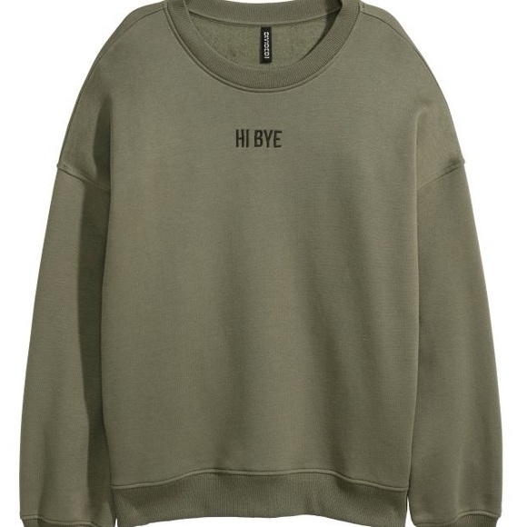 🟪H&M army green satin lace up design crewneck sweatshirt - Picture 2 of 9